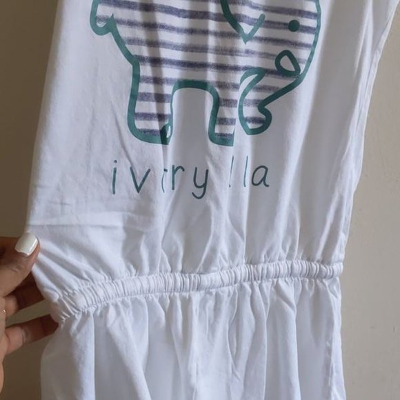 ivory White Sleeveless Shorts Romper One Piece Drawstring Waist Size Small - Picture 4 of 5